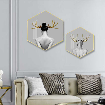 Crystal porcelain painting woman decorative painting black and white bed, bedroom, office personality hanging painting three art wall painting
