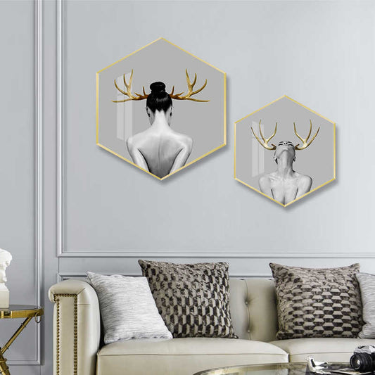 Crystal porcelain painting woman decorative painting black and white bed, bedroom, office personality hanging painting three art wall painting