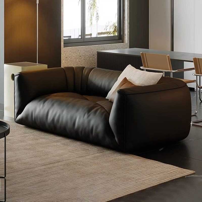 Italian minimalist leather puff sofa home small living room high-end retro