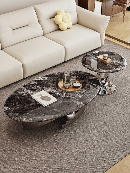 Calx microcrystalline stone coffee table living room modern simple small apartment new Italian minimalist round coffee table Nordic oval