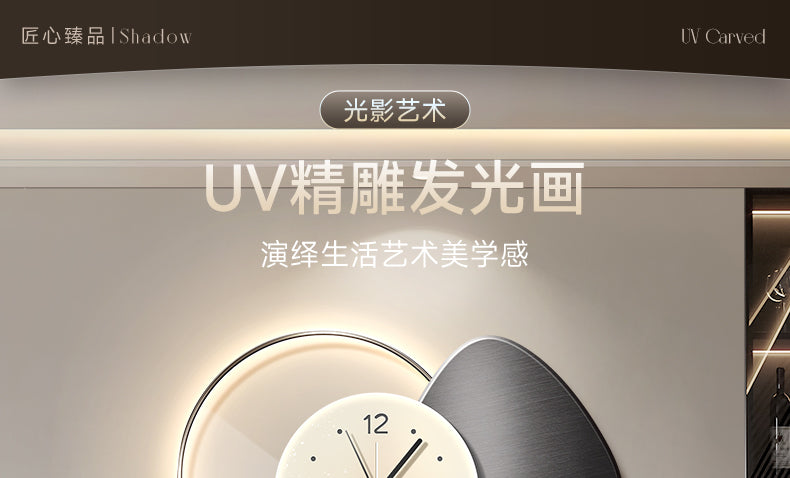 Stone to run the restaurant decorative painting wall clock modern light luxury living room clock hanging painting advanced sense wall lamp