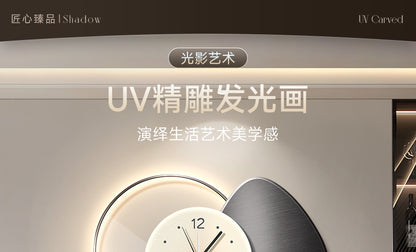 Stone to run the restaurant decorative painting wall clock modern light luxury living room clock hanging painting advanced sense wall lamp