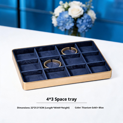 Gold Metal Jewelry Tray with Velvet Lining for Ring and Necklace Display