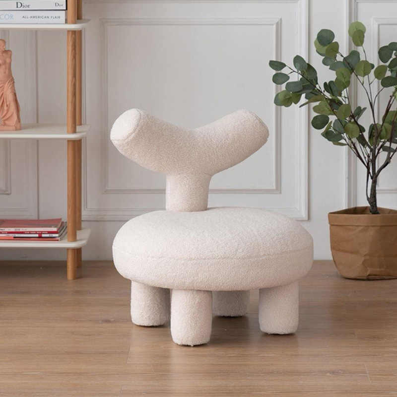 Small stool home modern simple lamb wool living room sofa children's stool light luxury round cream wind-sand hair stool
