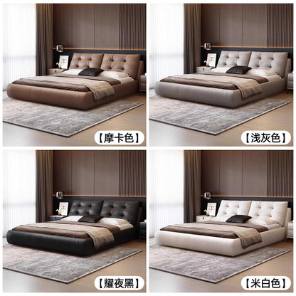 Italian minimalist leather bed modern simple light luxury double bed 1.8 meters big bed Tatami net red soft package wedding bed