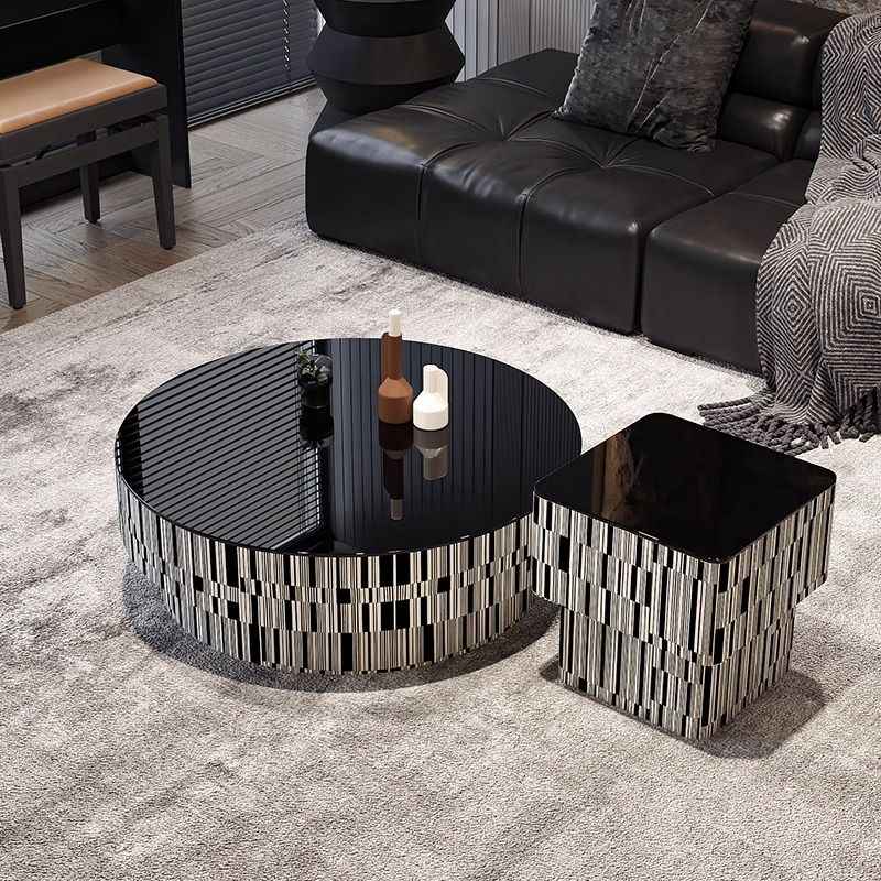 Coffee table living room household small apartment light luxury simple modern small side a few round table glass Italian minimalist coffee table