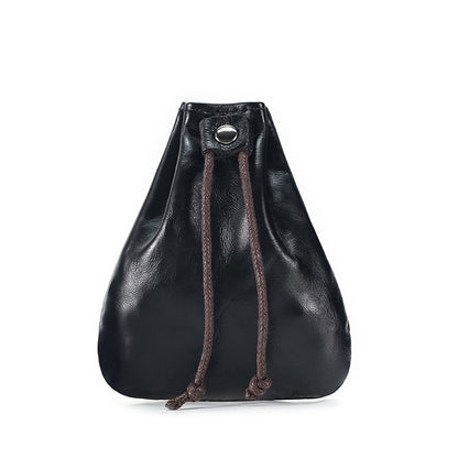 10PCS Handcrafted Waxed Leather Pouch, Vintage Style Drawstring Jewelry Organizer