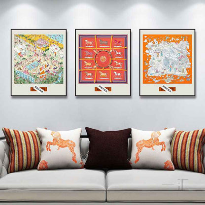 Love code silk scarf hanging painting light luxury high-end living room porch decorative painting European restaurant sofa background wall floor painting