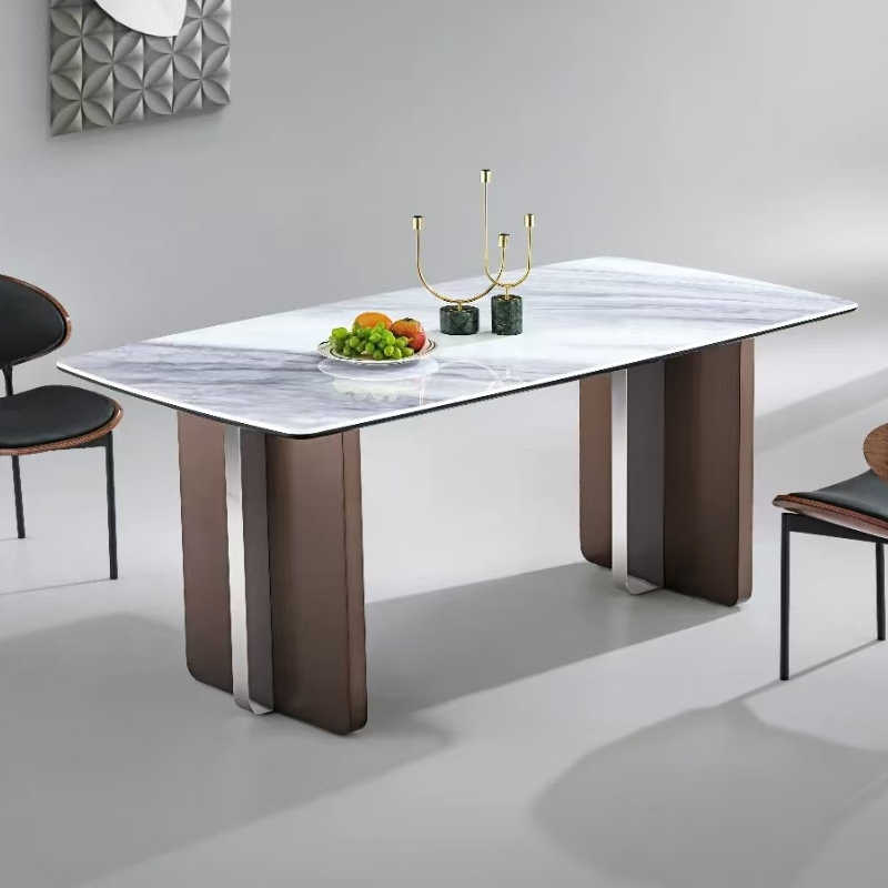 Luxury stone stainless steel table leg bracket middle high-end rock solid wood table leg frame marble rectangular table base
