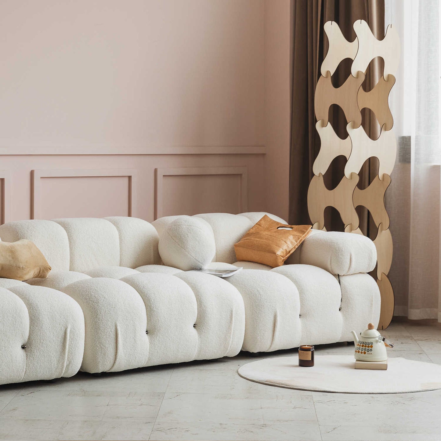Cream wind lamb velvet French ins middle bean curd block block module movable splicing lazy fabric sofa