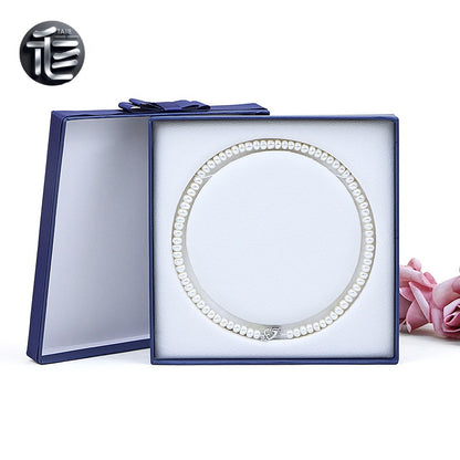 Jewelry Gift Box for Pearl Necklace, Paper Presentation Case with Ribbon,  White Insert Tray