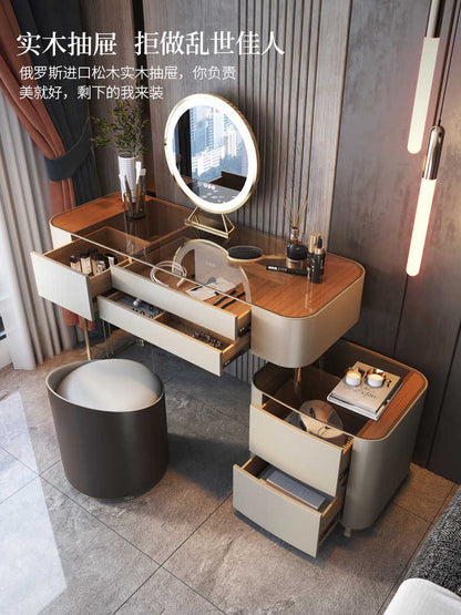 All solid wood dresser bucket cabinet integrated modern simple net red tempered glass bedroom storage cabinet light luxury makeup table