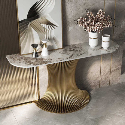 Light luxury entrance porch table against the wall at the end of the corridor decorative cabinet stainless steel end view terrace villa high-end entrance terrace