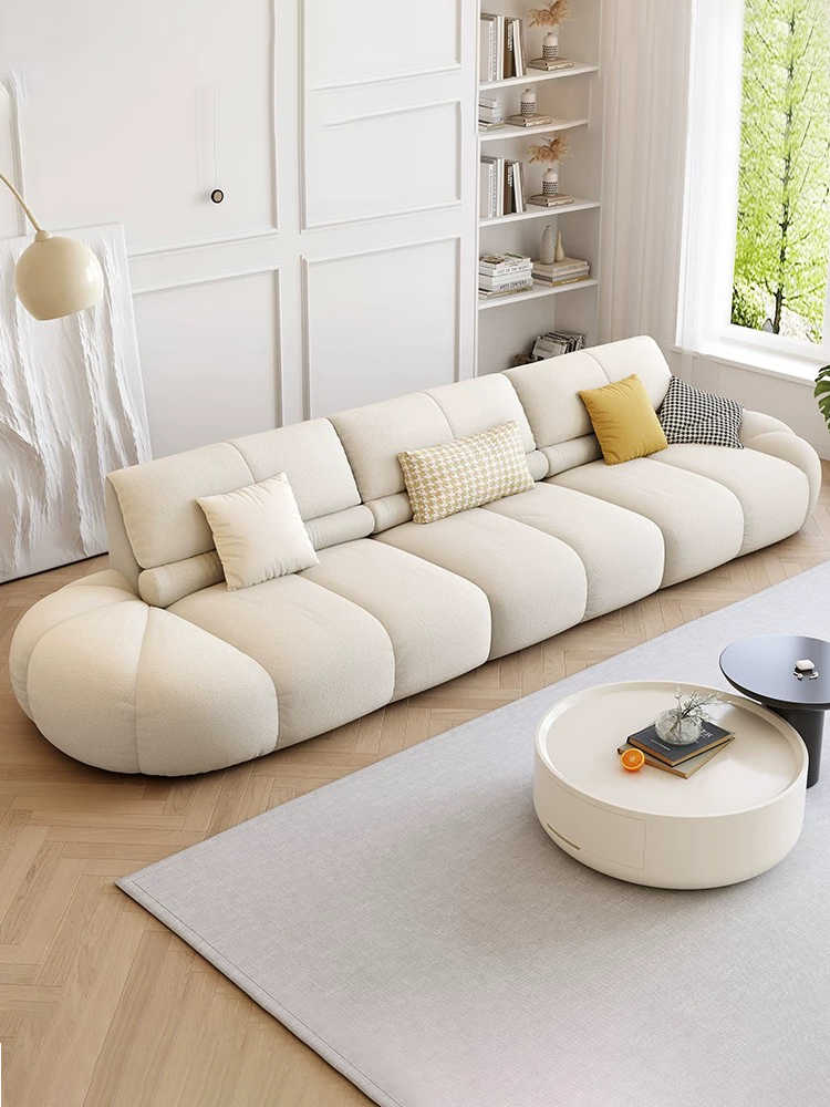 French retro cream puff fabric sofa small living room sofa 2024 new pumpkin in-line sofa