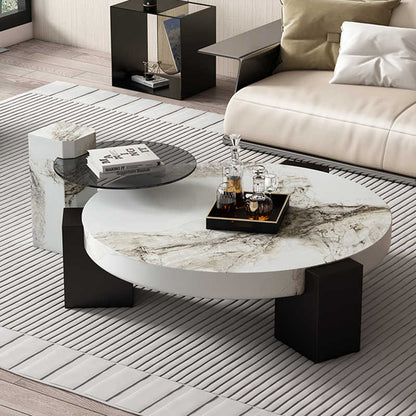 Italian natural marble coffee table living room small household light luxury circular designer advanced French