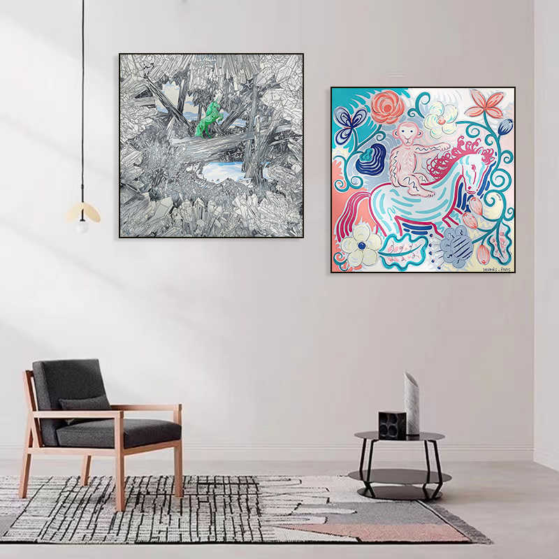 Love horse silk scarf hanging painting modern simple living room sofa background wall floor painting porch senior sense hanging painting light luxury