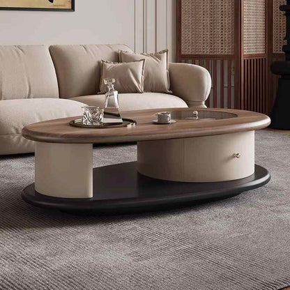 Italian minimalist retro home living room size solid wood ancient style simple modern senior oval coffee table