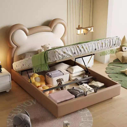 Children's bed Boys Girls Cartoon Bear floating bed with smart Led lights Soft cover art bed 1.2 solid wood frame