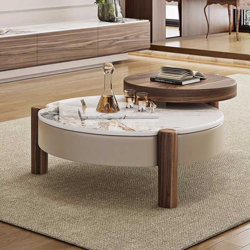 Nordic modern simple retro log luxury stone round coffee table TV cabinet combination size apartment