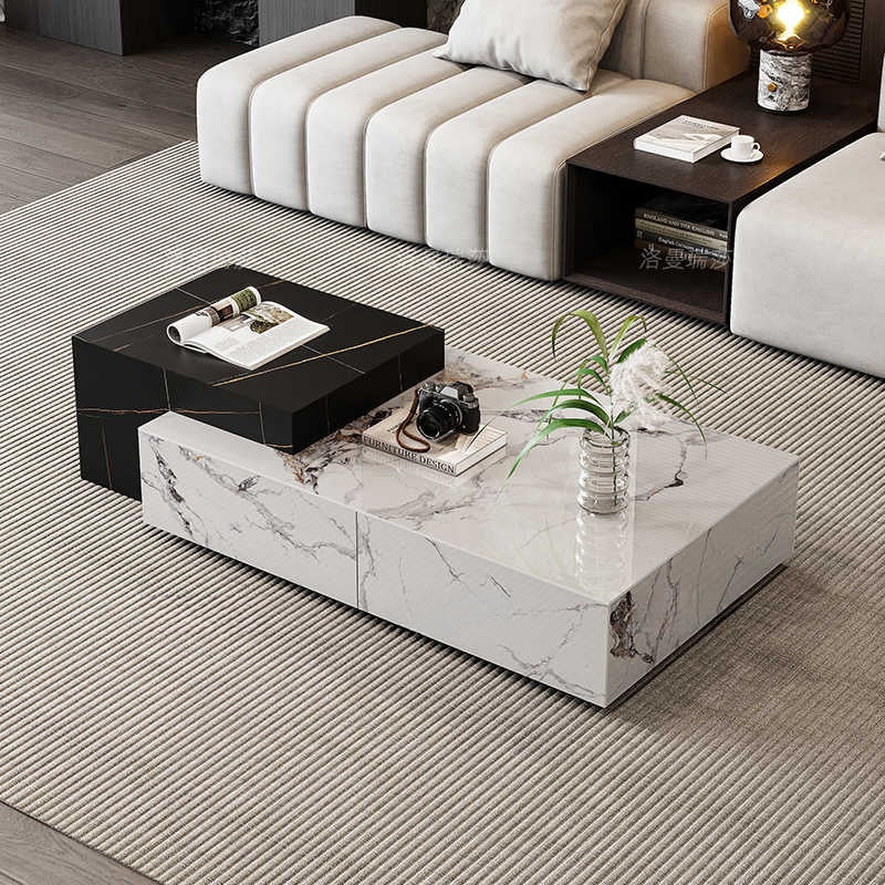 Italian rock panel tea table natural marble rectangular tea table luxury stone living room light luxury minimalist villa retractable tea table