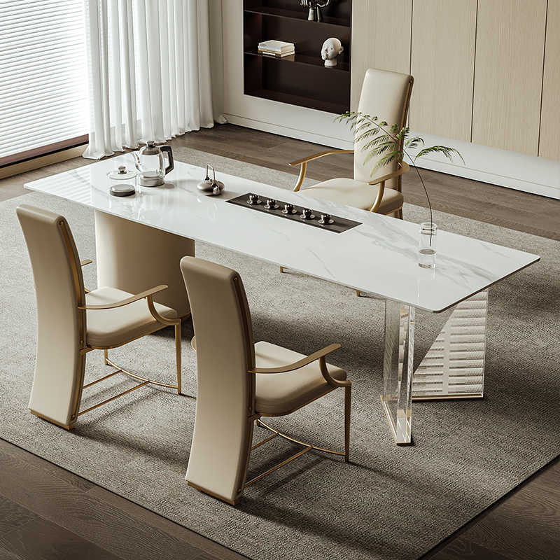 Light luxury rock plate tea table modern simple office tea table and chair combination of large high-end reception room large tea table
