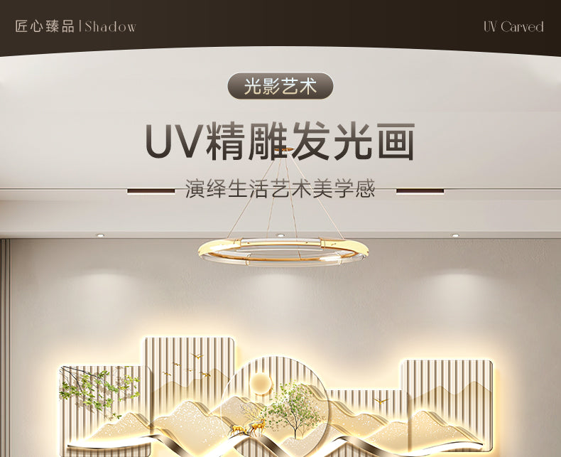 Stone to run the restaurant decorative painting wall clock modern light luxury living room clock hanging painting advanced sense wall lamp