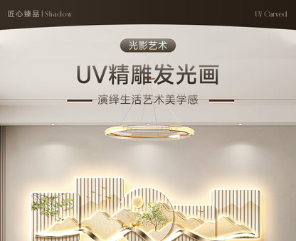 Stone to run the restaurant decorative painting wall clock modern light luxury living room clock hanging painting advanced sense wall lamp