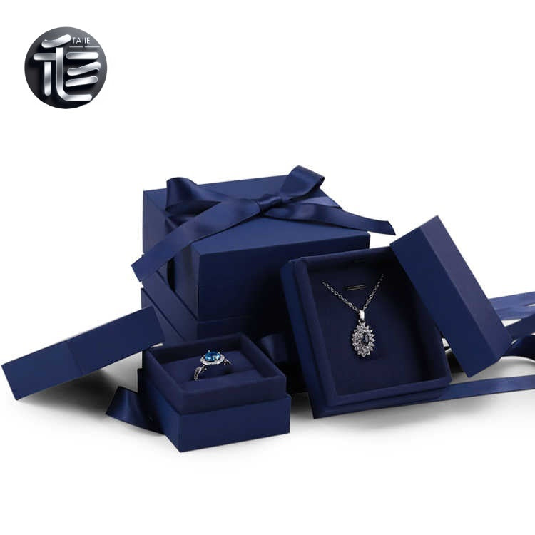 5pcs Navy Blue Jewelry Box, Ribbon Bow, Velvet Insert, Ring Bracelet Packaging