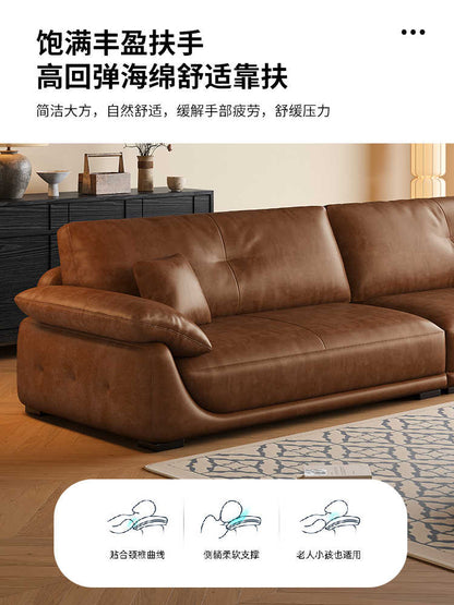 Italian minimalist layer cowhide sofa small living room retro style oil wax leather straight row leather sofa