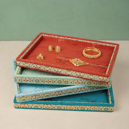 Jacquard Fabric Tray with Embossed Pattern for Jewelry and Tea Display