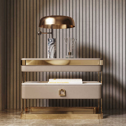 Intelligent bedside table advanced sense multi-functional light luxury Italian minimalist bedside cabinet rock board storage glass