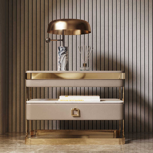 Intelligent bedside table advanced sense multi-functional light luxury Italian minimalist bedside cabinet rock board storage glass