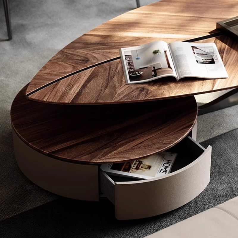 Light luxury coffee table designer high-end living room coffee table walnut shaped coffee table with drawer home