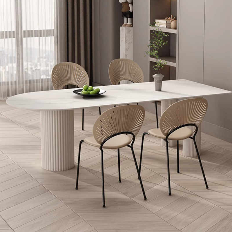Small half round wall French Roman column cream style modern pure white dining table