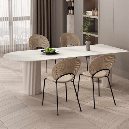 Small half round wall French Roman column cream style modern pure white dining table
