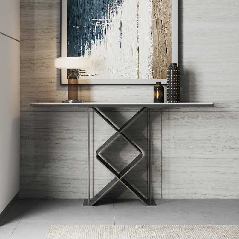 Creative rock slab entrance table Italian light luxury entrance cabinet entry corridor stainless steel modern simple entrance table