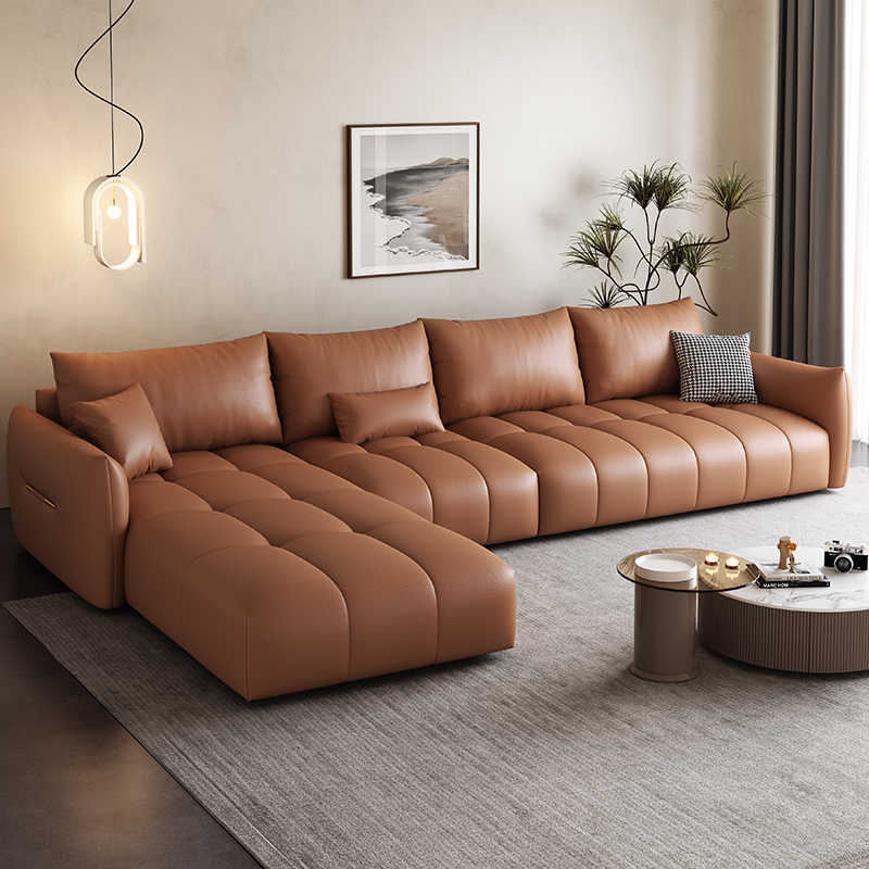Italian light luxury waterproof cow skin baby velvet fabric art living room corner simple three or four people straight row combination sofa