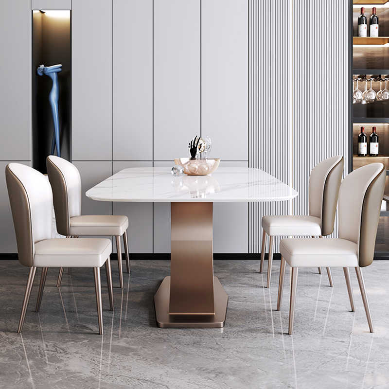 Italian light luxury light rock plate rectangular stainless steel dining table