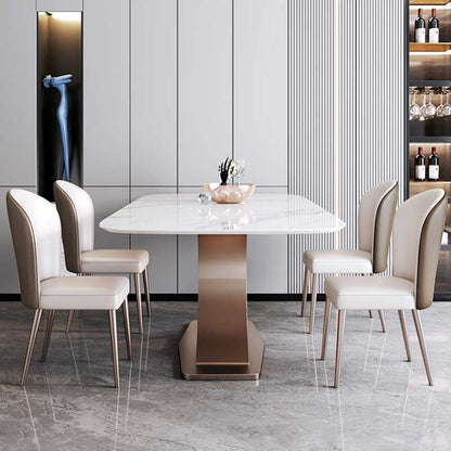 Italian light luxury light rock plate rectangular stainless steel dining table