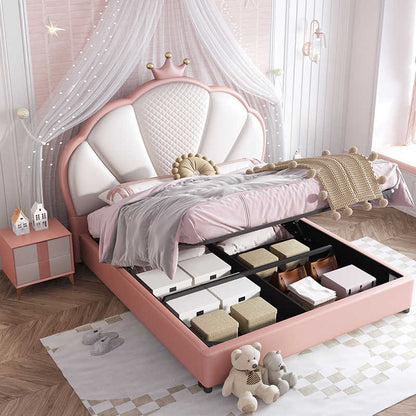 Children's Bed Girls Princess Bed Bedroom Simple modern solid wood cream wind bed Girls single bed Crown pink bed