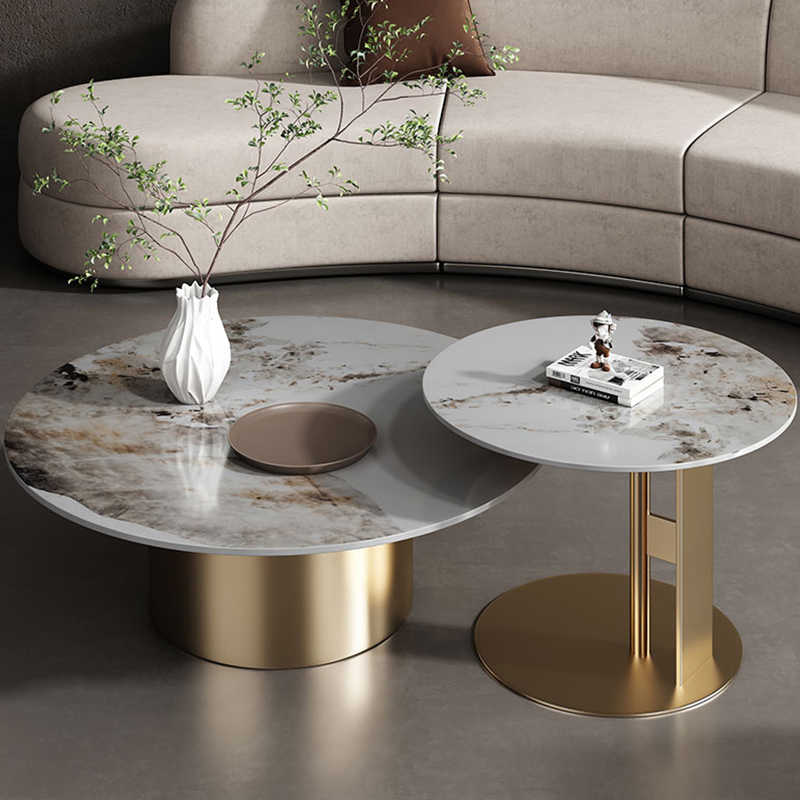 Italian small apartment living room table home rock panel coffee table network red combination light luxury Pandora round coffee table