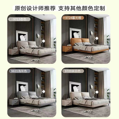 Italian Nordic leather bed Double bed Modern simple style master bedroom small flat soft bed