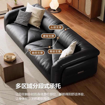 Modern simple retro style first layer cowhide sofa Italian minimalist living room size flat straight row leather sofa