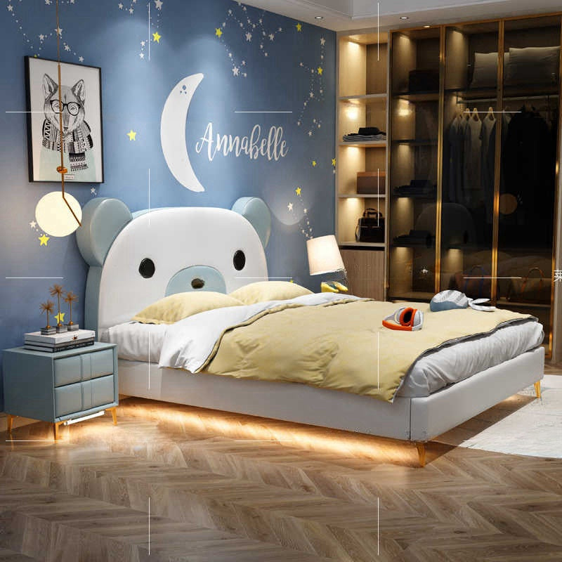 Light luxury creative Panda leather bed Children's bed Boy teenage bedroom Nordic girl Princess bed furniture set