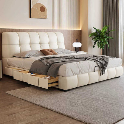 Puff bed Retro Cream style double bed Modern simple antique storage Leather bed Master bedroom high-end atmosphere