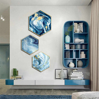 Crystal porcelain painting abstract living room decorative painting TV background wall triple hanging painting Blue opposite door porch wall painting