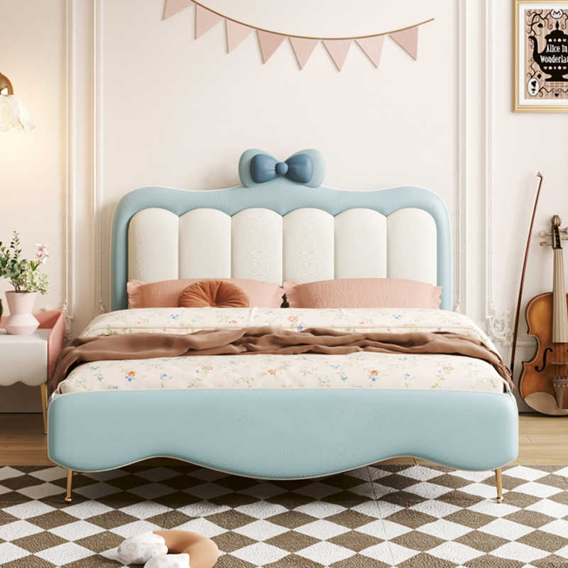 Children's Bed Girl Bow Princess Sheets Person 1.5m Girl Dream Castle Children's Room Solid wood soft cover bed