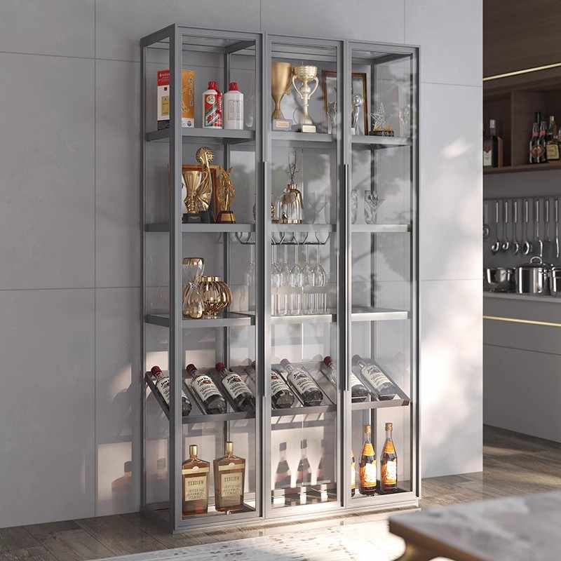 Light luxury wine cabinet living room wall shelf aluminum alloy tempered glass door partition high-grade hand-done tea display cabinet