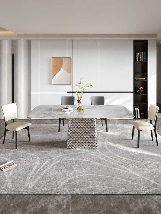 Diamond natural marble dining table and chair combination of light luxury high-end luxury stone color stone rectangle home meal table