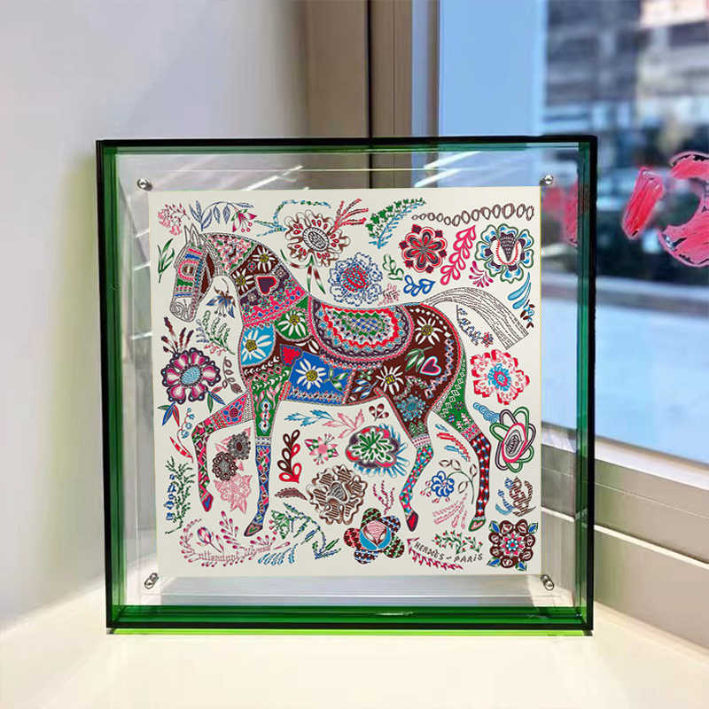 Love horse silk scarf hanging painting transparent frame acrylic mounted modern light luxury high sense of home decorative painting porch
